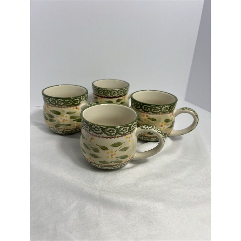 Temptations by Tara Old World Green 4- 12 oz Coffee Mugs